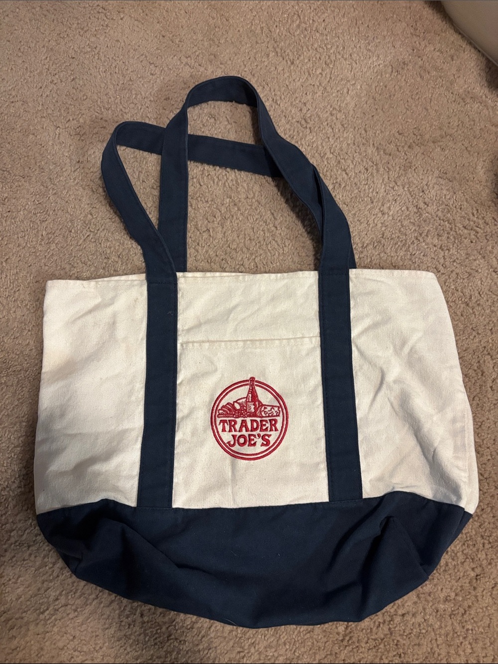 Trader Joe's Navy and White Canvas Tote Bag